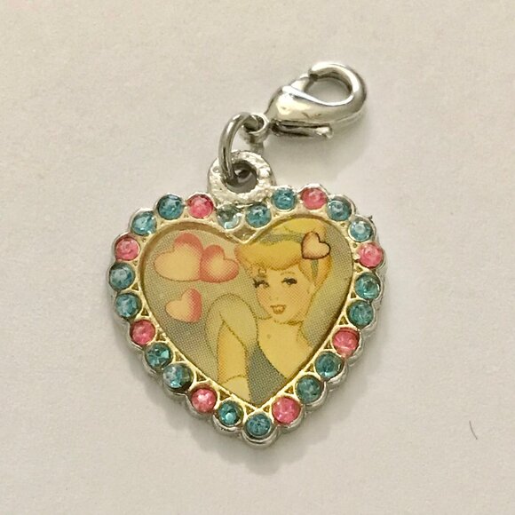 Vintage Disney Cinderella Clip On Heart Charm Princess Zipper Pull Purse Crystal - Picture 2 of 4